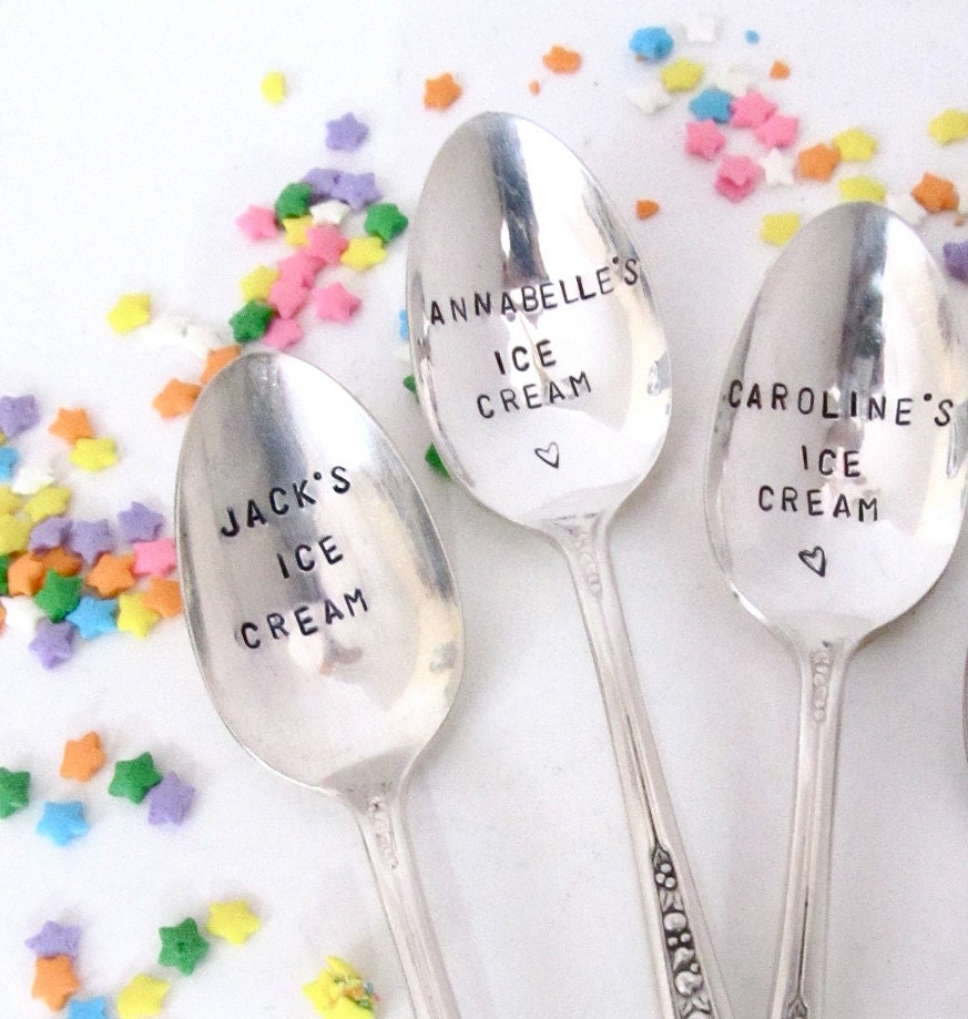 Personalized Ice Cream Spoon - Vintage Silverplate - Handstamped Name