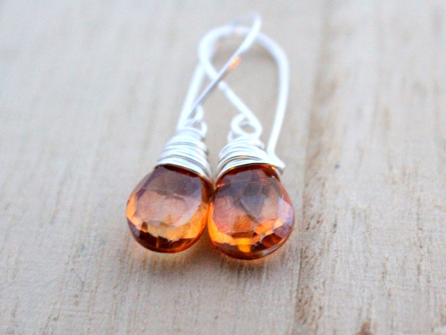 Topaz Earrings, Sterling Silver Peach Orange, December Birthstone Drops, Gifts Under 50