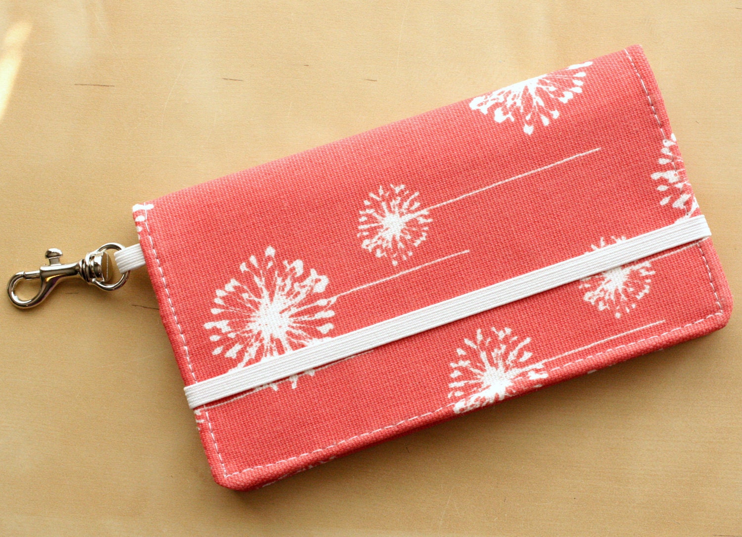 iPhone Wallet - Cell Phone Wallet Case- Coral Dandelion Print - Smart Phone Case