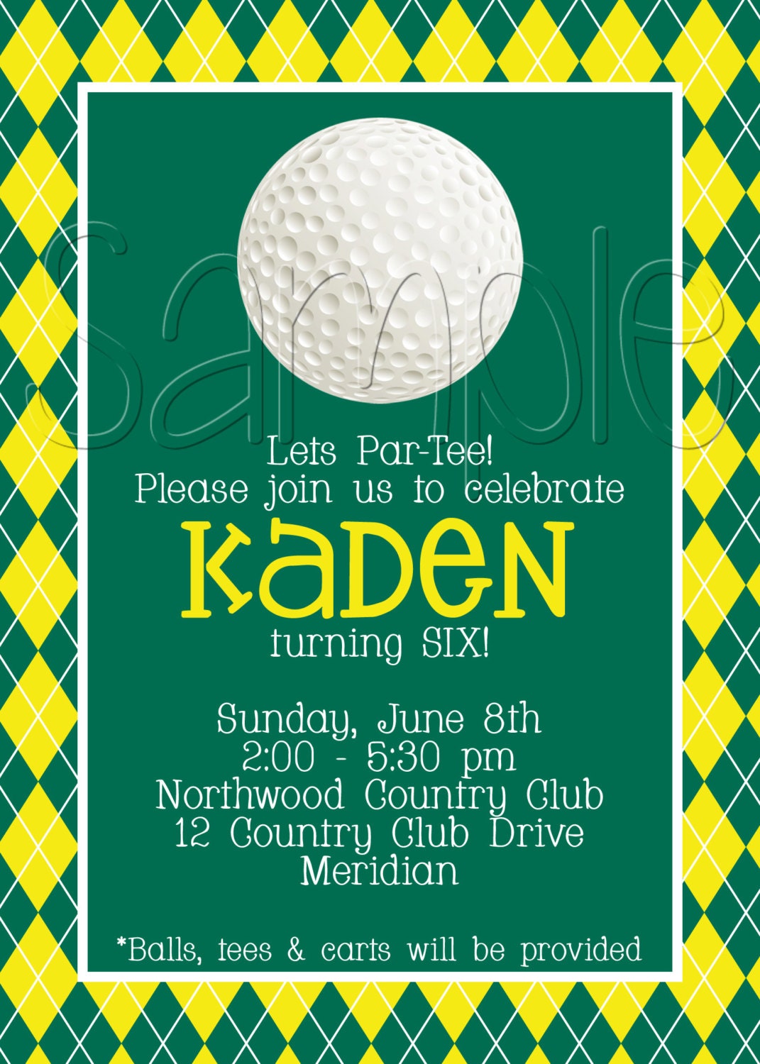 Custom Printable Golf Birthday Party Invitation