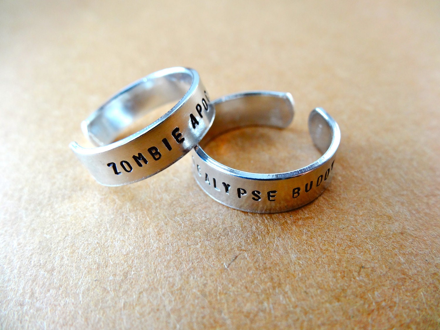 Zombie Apocalypse Buddy Ring Set - Personalized Rings - Thin bands - Set of 2