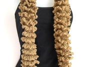 Brown Shaggy Scarf - Wool Crochet Accessory