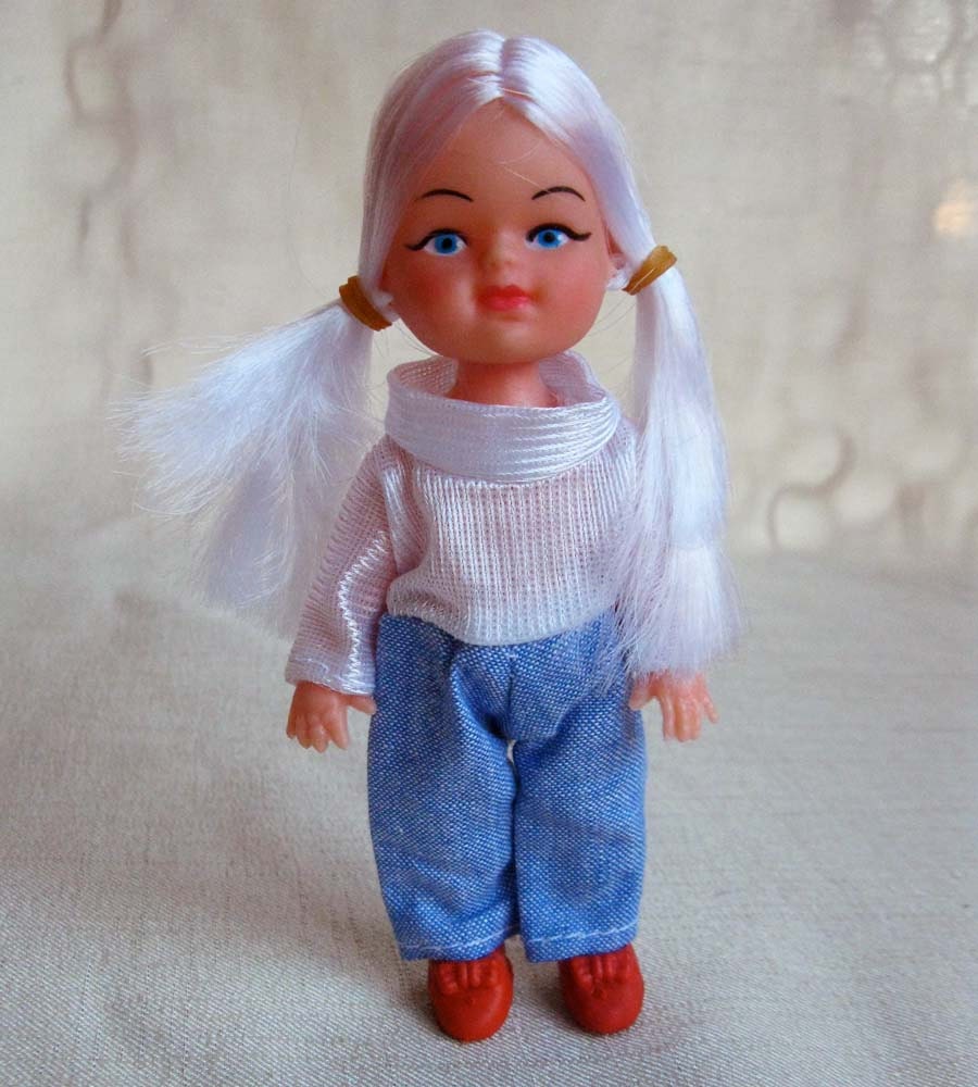 Vintage Fashion Doll, 5 Inches Tall, Long Platinum Blond Hair, Blue Eyes, New Old Stock, Ready to Ship, Stocking Stuffer