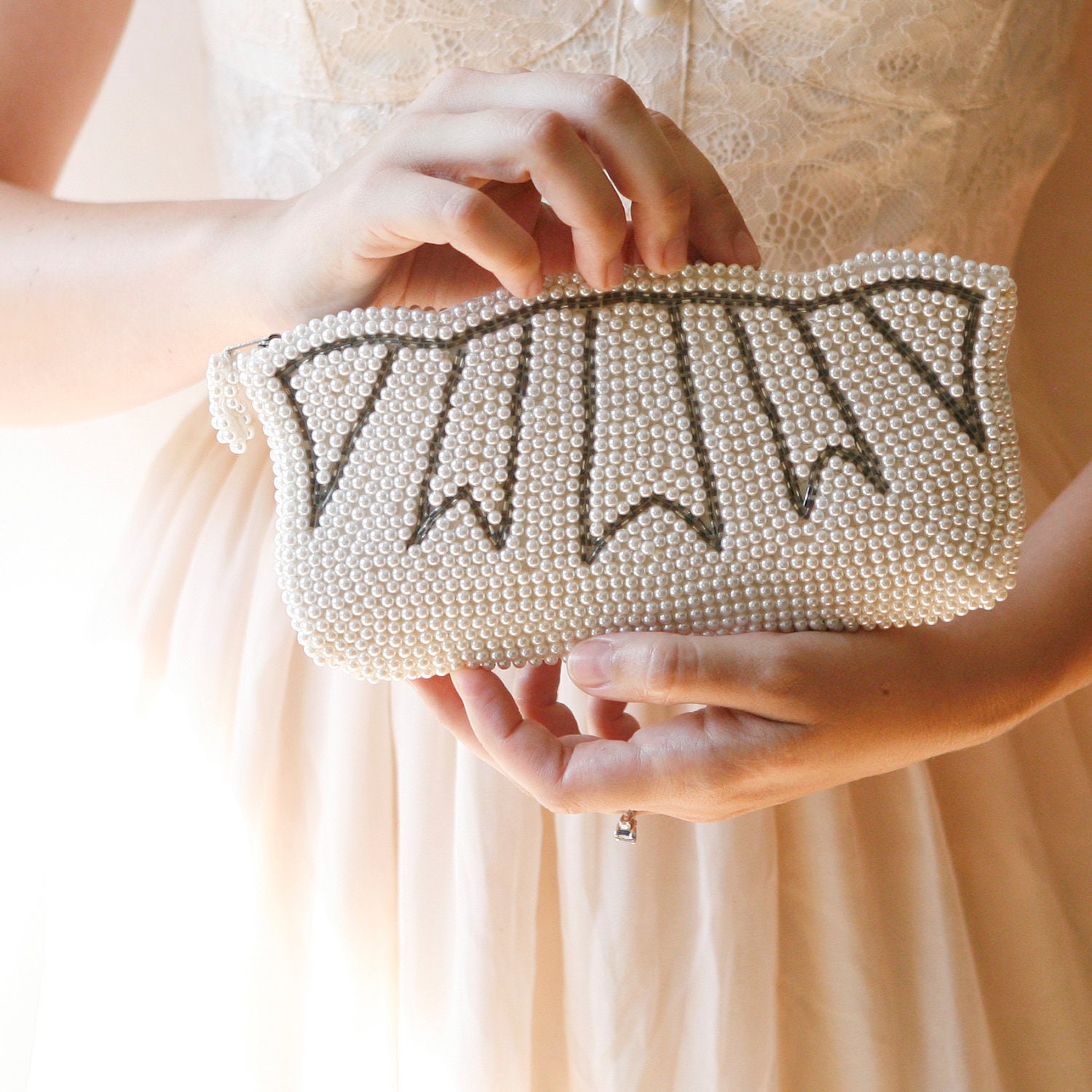 vintage pearl clutch, bridal purse, wedding clutch, formal ivory/white pearl purse