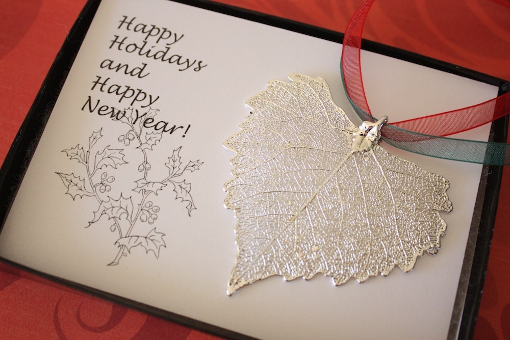 Leaf Ornament Silver, Real Cottonwood Leaf, Cottonwood Leaf Extra Large, Ornament Gift, Christmas Card, 31