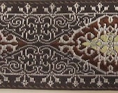 3  yards ELINOR Jacquard trim in chestnut, ivory on brown. 1 inch wide. 942-B