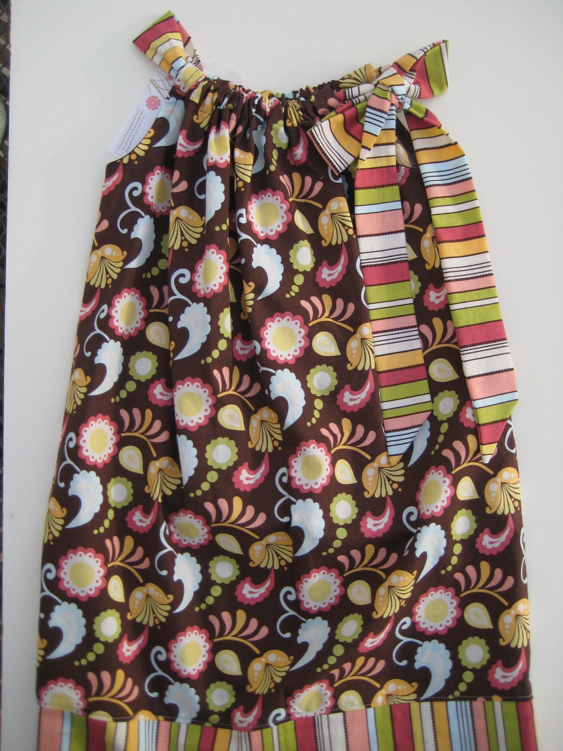 Sale Pillowcase Dress Size 8 Floral/Stripe Ready to Ship
