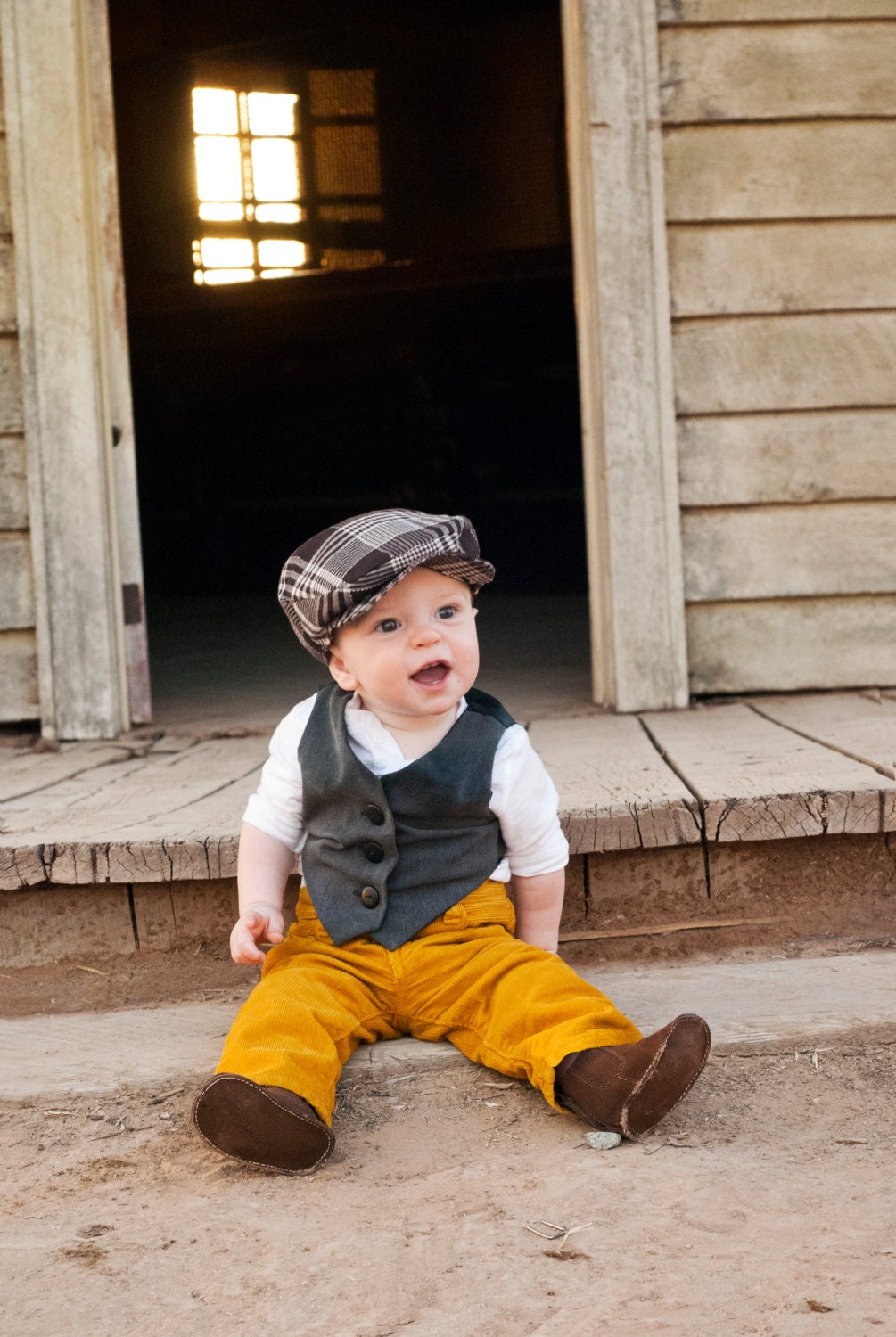 Baby Boy Flat Cap - Ring Bearer - 6 to 12 Months - Newsboy Fall Winter Wedding - Organic Cotton - More Sizes