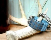 Fog Blue Stripe Bangle Bracelet - Summer Fashion Accessory - Teal Denim Toffee - Bold Statement Piece