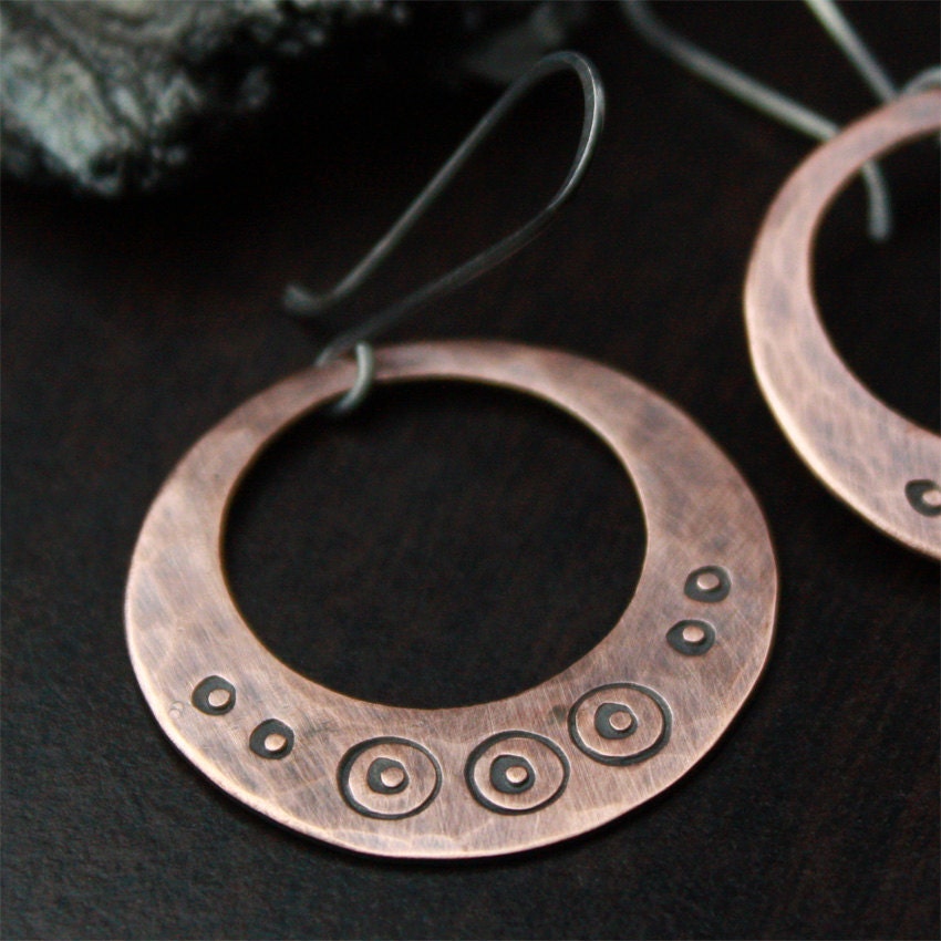 Stamped Copper Hoops, Urban Tribal