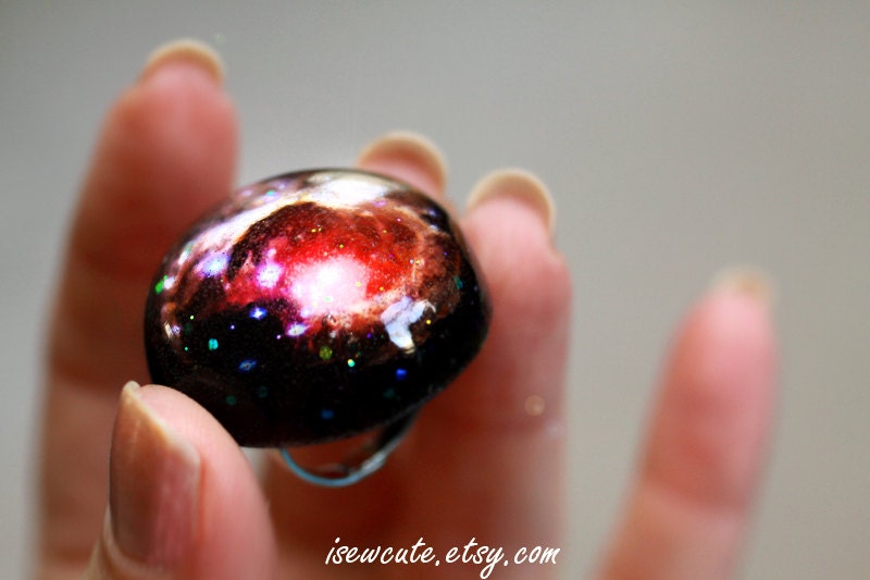 Galaxy ring, Out of this World Fashion Statement, Glitter Hubble Stardust Ring Modern Resin Space Jewelry, handcrafted by isewcute