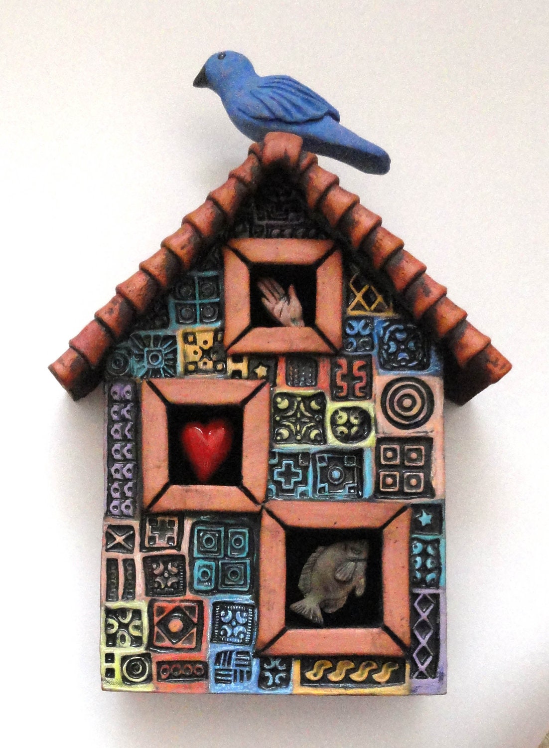 Ceramic Bird House Wall Sculpture