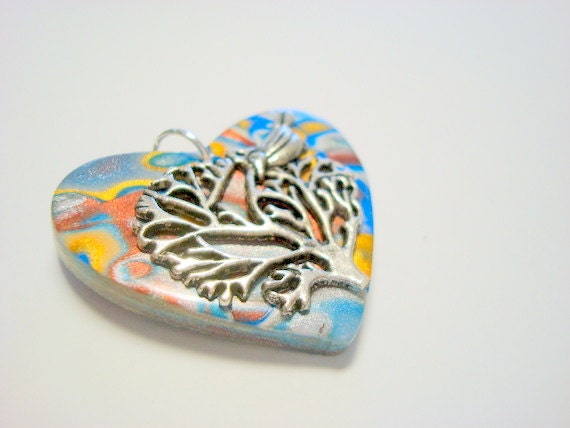 Tree of Life and Love Bird Handmade Polymer Clay Pendant