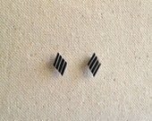 SALE Hand Drawn Black and White Striped Diamond Post Earrings Studs