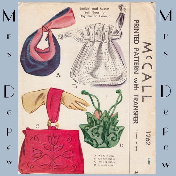 Vintage Sewing Pattern Evening Bags Rare McCall 1262 by Mrsdepew