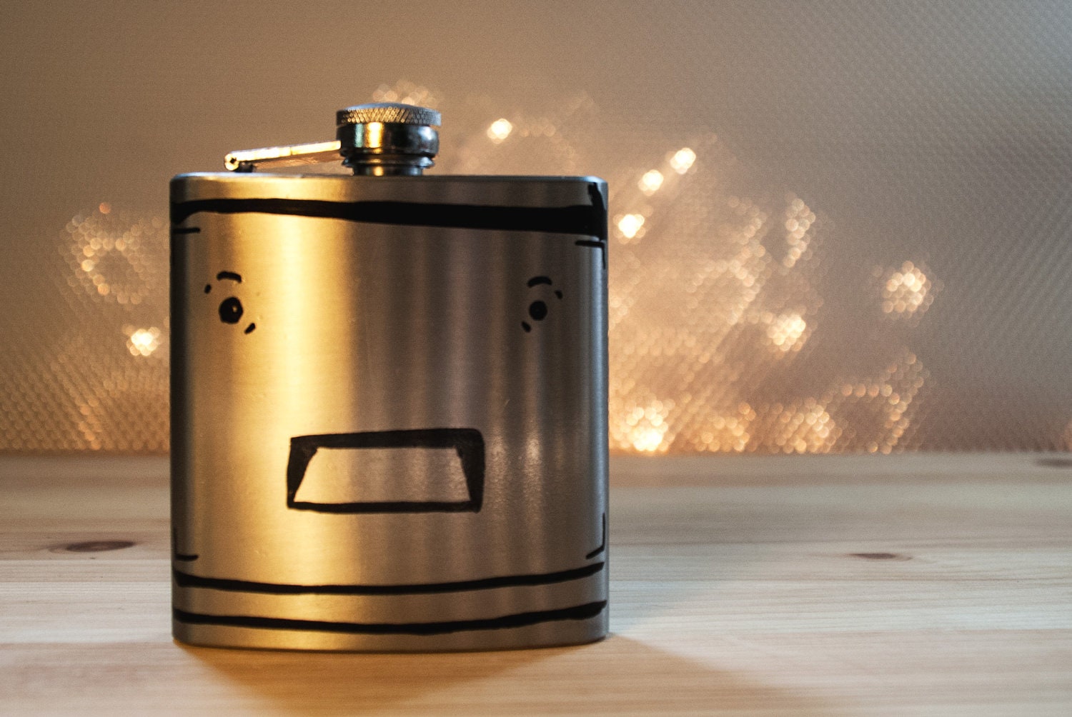Hand Drawn Robot Face Flask