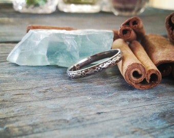 Patterned sterling silver stackable stacking ring band