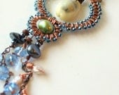 Bohemian Seashell Shoulder Duster Copper Earring - Long - Wire Wrapped - stoneandbone - Rustic - Gypsy
