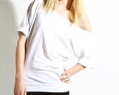 Off The Shoulder Top -  Oversized Cotton Shirt, Womens White Tee