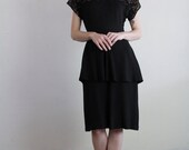 1940s Sequin Dress . Peplum LBD . Black Rayon Gown . Vintage 40s
