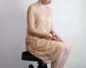 20s Dress . Antique Lace 2 Pc . Lace Top . Peach Chantilly . 1920s Flapper Gown and Blouse - VeraVague