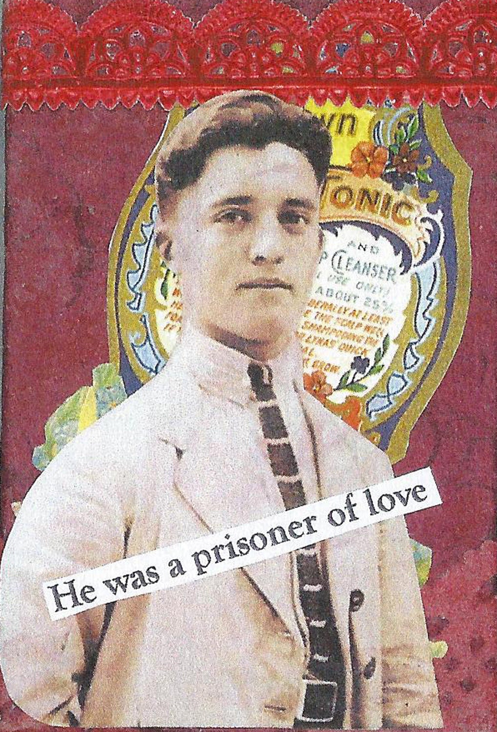 Original Father's Day Vintage Style Collage Art Whimsical Small Geekery Handmade On Easel Red Man 1930's  :  It's Hell Being in Love