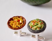 Chips and Dip Cufflinks - Tortilla Chips and Guacamole - Miniature Food Jewelry Collectable - Schickie Mickie Original 100% handmade