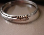 Texturized Sterling Silver Bangle Bracelet with 14kt gold accents - Lunar Collection