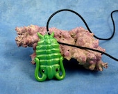 Iridescent Green Trilobite Necklace, Handmade Polymer Clay Jewelry