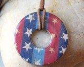 Patriotic Americana Stars and Stripes Upcycled Paper Washer Pendant Necklace