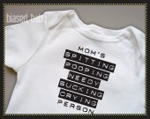 Mom's Spitting, Pooping, Needy, Sucking, Crying Person Onesie - Funny Baby Gift