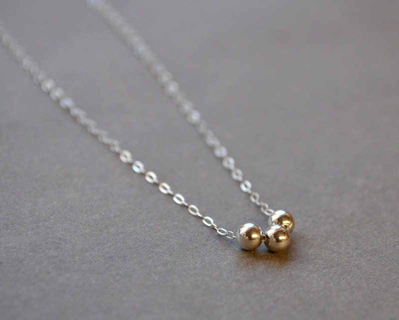 Triple Silver Ball Necklace. Minimalist. Simple. Sweet, delicate, petite. Handmade from sterling silver. By Epheriell on Etsy.