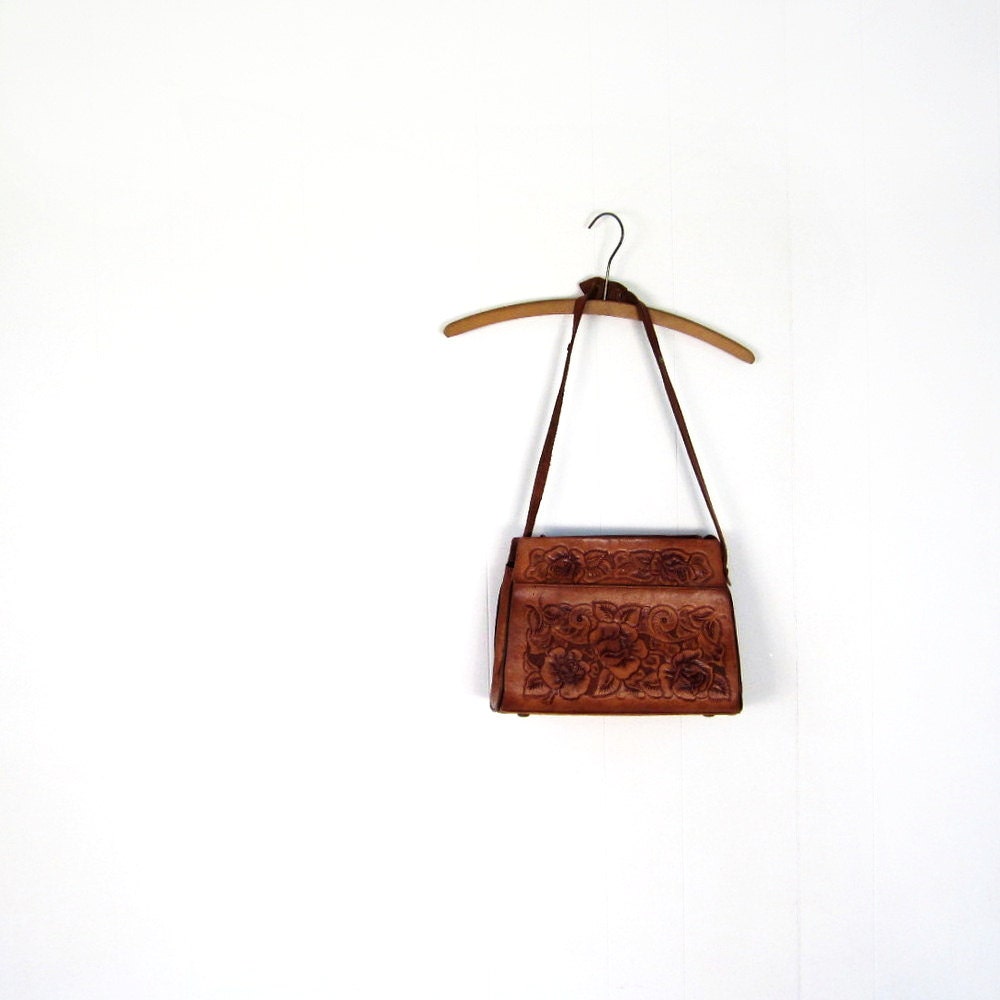 Tooled Leather Purse / Tooled Leather Bag / Large Leather Bag