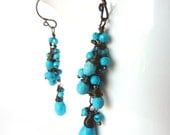 Sleeping Beauty Turquoise Long Dangle Oxidized Sterling Earrings - One of a Kind - Tagt