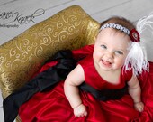 Black Red White Damask Christmas Baby Headband Holiday Feathers Ostrich Puff Photography Prop Girls Infant Newborn Toddlers Boutique Flower