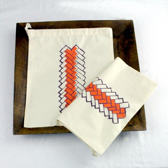 reusable bag produce gift geometric brick pattern set of 2