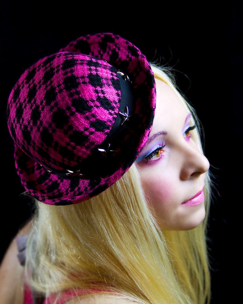 Rockabilly Pink/Black Plaid Mini Bowler - CUSTOM MADE