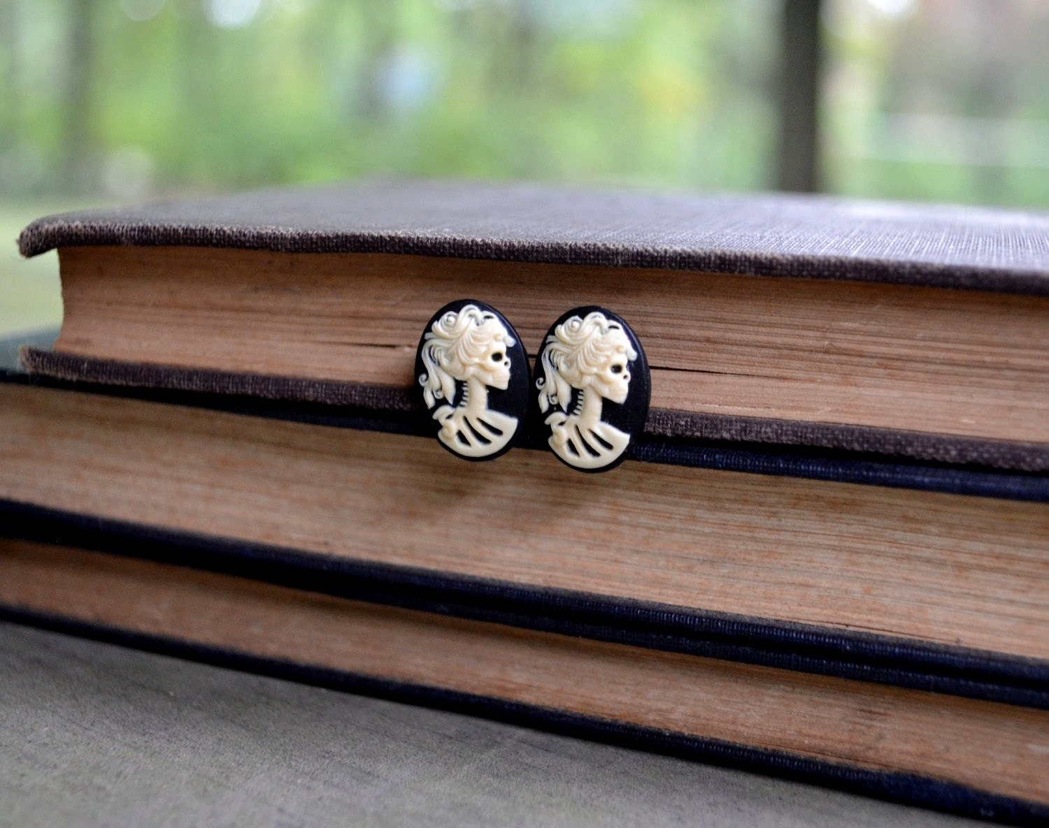 Skull Earrings - Skeleton - Stud Earrings - You Choose the Color - Black - Ivory - Lolita Skull - Cameo - Red - White - Gifts Under 25