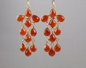 Orange Chandelier Earrings Carnelian 18kt Gold Vermeil Bezel Set Luxury Spring Fashion Long Dangle - Diane