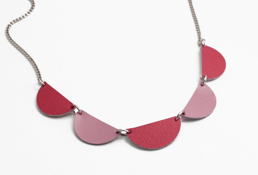 Peter Pan leather collar necklace - pastel pink, pink - modern, minimalist unique geometric jewelry