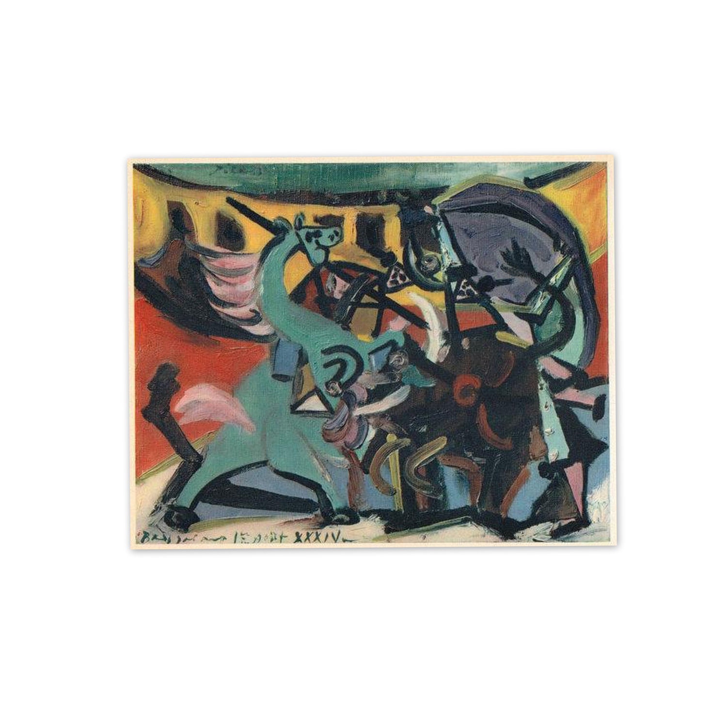 Vintage 1940s Picasso Fine Art Print. Bull Fight, 1934. 6.5" x 8". By French Artist Pablo Picasso. Paris, Contemporary, Abstract. (No. 261)