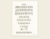 Alphabet Typography. Kismet Font. Vintage 1970s Art Print. Text, Cursive, Script, Calligraphy. (No. 596)