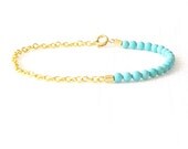 Turquoise Magnesite, Brass Gold Chain Minimalist Bracelet - Half and Half