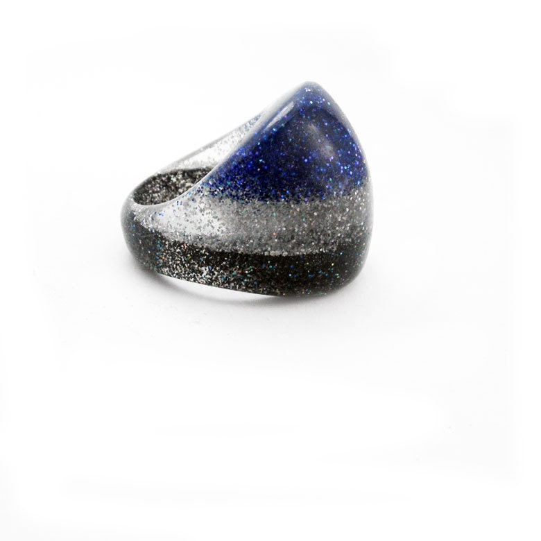 size 6.5 -Solid Resin Glitter Cap Ring, Sparkling metallic flake cocktail ring by BMC. Ready to Ship.