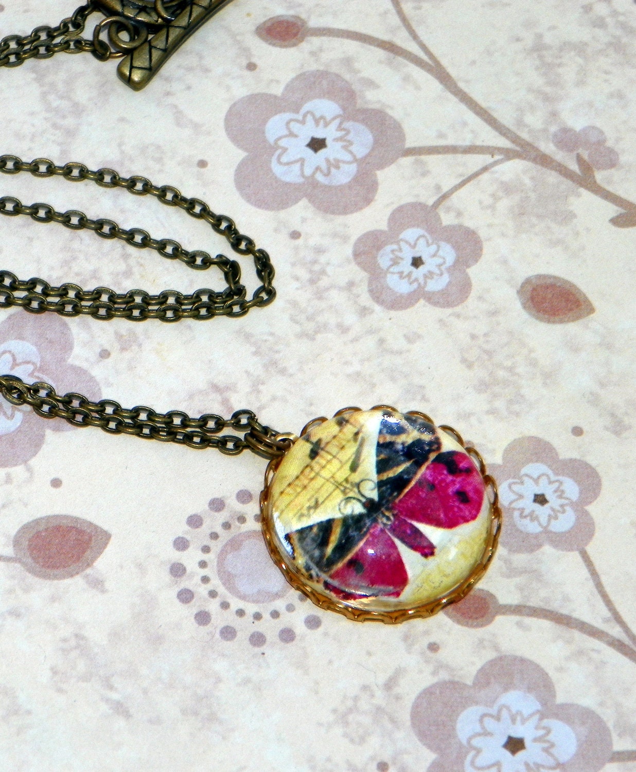 Butterfly Necklace, Antique Brass, Bug Insect Simple Necklace