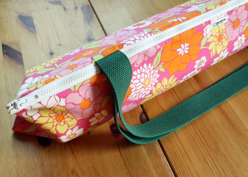 Yoga Bag with Zipper Top-loading Yoga Mat Bag in Vintage Floral - Pink, Orange, Yellow, and Lime MADE TO ORDER