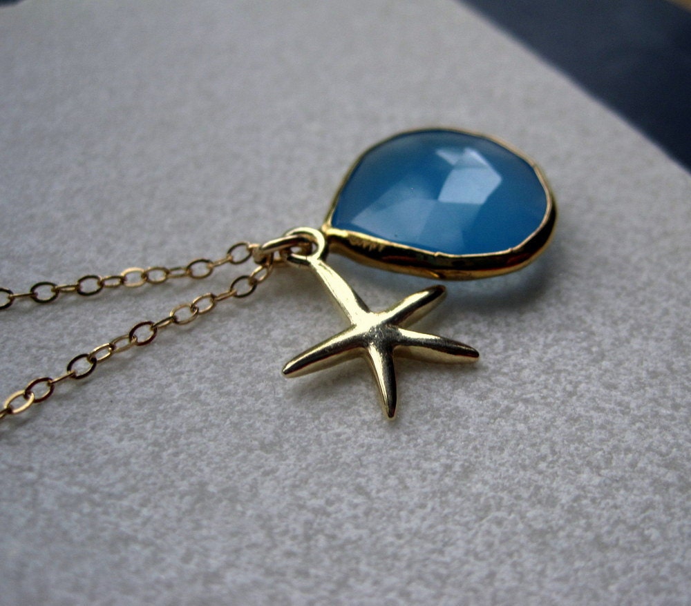 Starfish Necklace - Gold Starfish Necklace - Blue Chalcedony Starfish Necklace - Nautical Necklace