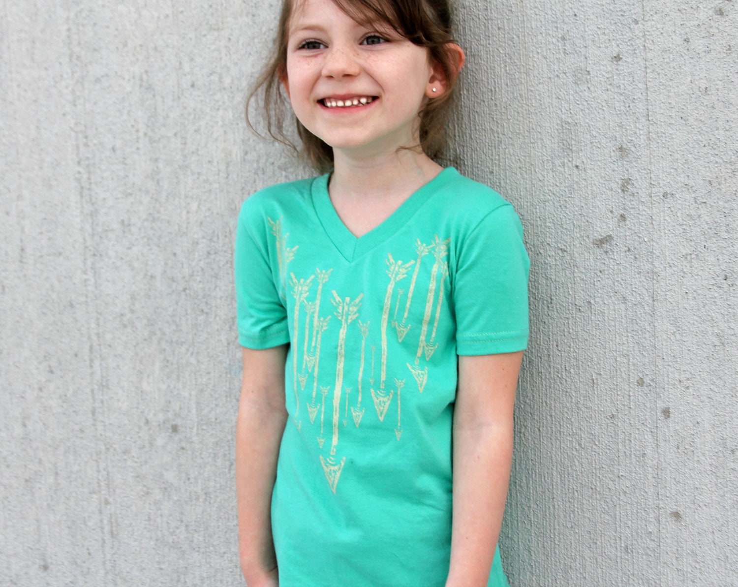 ARROW shirt  - Kids V Neck - hand screen printed -  Mint Green American Apparel