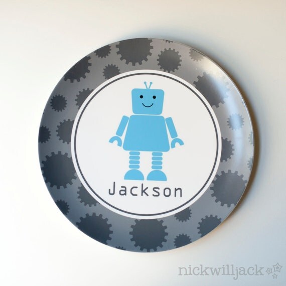 Robot Personalized Kids Plate Il_570xn