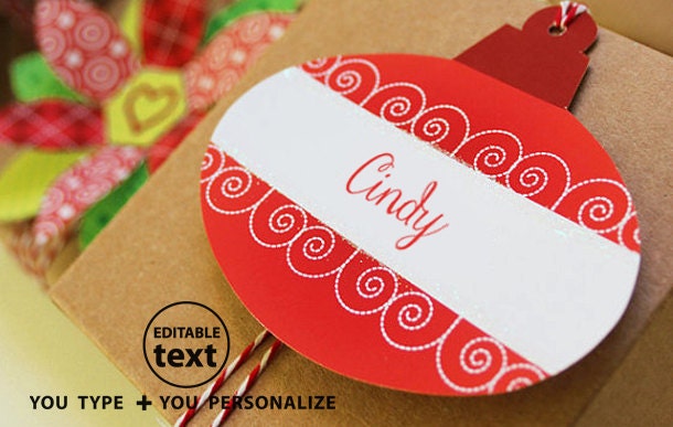 Gift Tags and Wrapping Paper Bow Poinsettia Flower for Holiday Christmas Party Printables - You type the text 0048